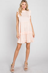 Light Peach Textured Satin Ruffle Accent Maternity Dress