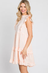 Light Peach Textured Satin Ruffle Accent Dress