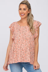 Mauve Floral Ruffle Shoulder Babydoll Maternity Top