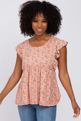 Mauve Floral Ruffle Shoulder Babydoll Top