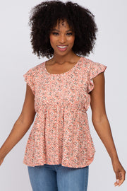 Mauve Floral Ruffle Shoulder Babydoll Top