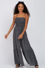 Black Speckle Print Smocked Jumpsuit