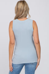 Light Blue Ribbed Button Accent Maternity Tank