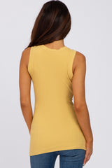 Yellow Ribbed Button Accent Tank