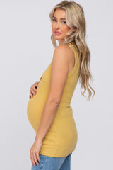 Yellow Ribbed Button Accent Maternity Tank