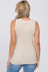 Beige Ribbed Button Accent Maternity Tank