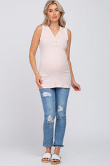 Light Pink Ribbed Button Accent Maternity Tank