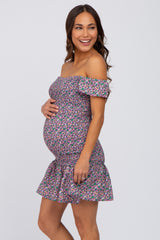 Purple Ditsy Floral Off Shoulder Maternity Dress