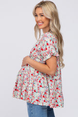 Mint Green Floral Tiered Mock Neck Maternity Top