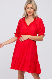 Red Ruffle Accent Maternity Dress