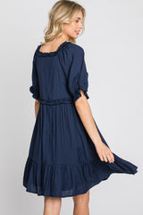 Navy Ruffle Accent Dress