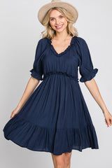 Navy Ruffle Accent Dress