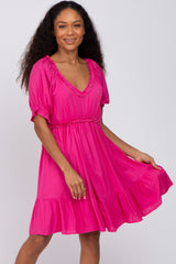 Fuchsia Ruffle Accent Maternity Dress