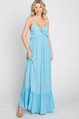 Light Blue Sleeveless Ruffle V-Neck Maternity Maxi Dress