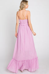 Lavender Sleeveless Ruffle V-Neck Maxi Dress