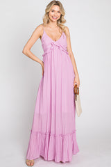 Lavender Sleeveless Ruffle V-Neck Maxi Dress