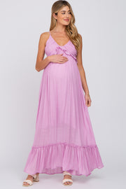 Lavender Sleeveless Ruffle V-Neck Maternity Maxi Dress