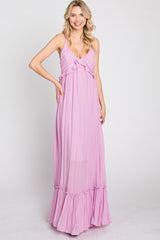 Lavender Sleeveless Ruffle V-Neck Maxi Dress