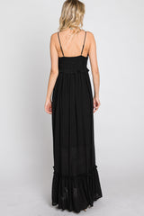 Black Sleeveless Ruffle V-Neck Maxi Dress