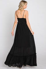 Black Sleeveless Ruffle V-Neck Maxi Dress