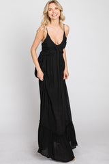 Black Sleeveless Ruffle V-Neck Maxi Dress