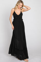 Black Sleeveless Ruffle V-Neck Maxi Dress