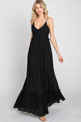 Black Sleeveless Ruffle V-Neck Maxi Dress