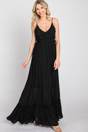 Black Sleeveless Ruffle V-Neck Maxi Dress