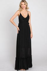 Black Sleeveless Ruffle V-Neck Maxi Dress