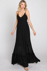 Black Sleeveless Ruffle V-Neck Maxi Dress