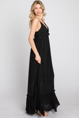 Black Sleeveless Ruffle V-Neck Maxi Dress