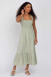 Light Olive Smocked Midi Dress