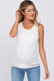 White Ribbed Button Neckline Maternity Tank