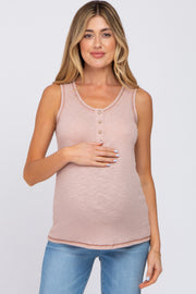 Pink Ribbed Button Neckline Maternity Tank