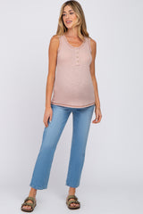 Pink Ribbed Button Neckline Maternity Tank