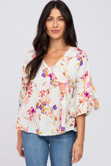 Ivory Floral V-Neck Ruffle Sleeve Maternity Blouse