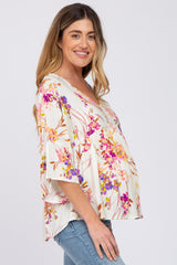 Ivory Floral V-Neck Ruffle Sleeve Maternity Blouse