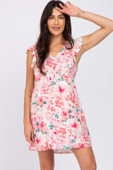 Pink Floral Ruffle Sleeve Babydoll Maternity Dress