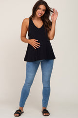 Black V-Neck Hi-Low Maternity Tank Top