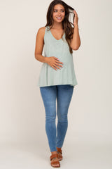 Light Olive V-Neck Hi-Low Maternity Tank Top