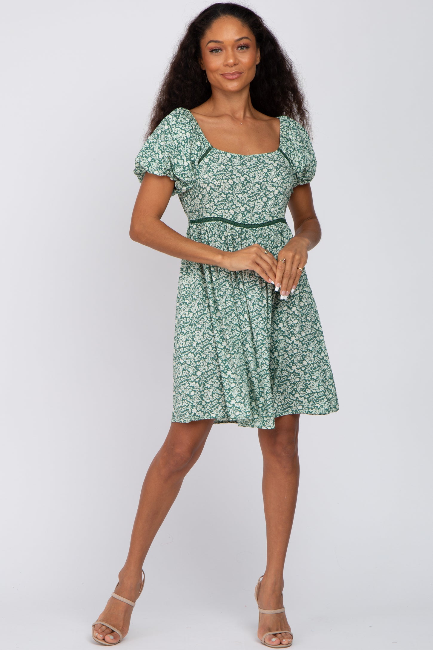 Green Floral Crochet Accent Dress – PinkBlush