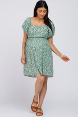 Green Floral Crochet Accent Maternity Dress