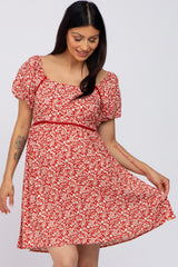 Red Floral Crochet Accent Maternity Dress