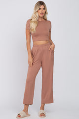 Mocha Crop Top Maternity Lounge Set