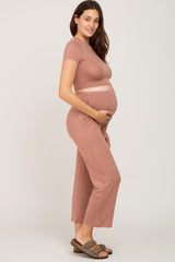 Mocha Crop Top Maternity Lounge Set