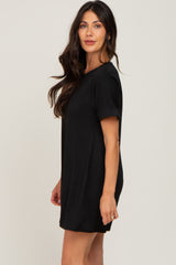 Black Soft Knit Cuffed Short Sleeve Dress