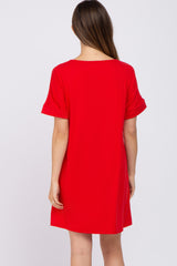 Red Soft Knit Cuffed Short Sleeve Maternity Dress