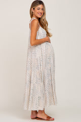 Taupe Printed Tiered Maternity Maxi Dress