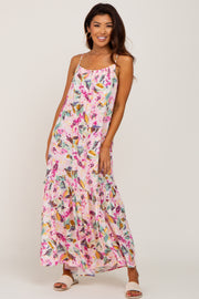 Pink Floral Smocked Accent Maxi Dress