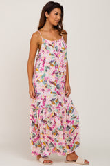 Pink Floral Smocked Accent Maxi Dress